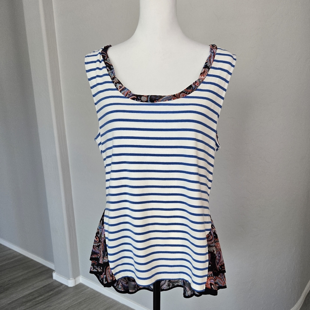 Postmark Anthropologie Boho Paisley Top Ruffle Stripe Sleeveless Blouse Sz L